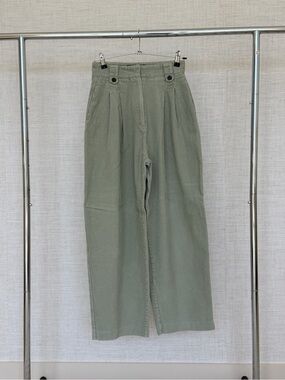 High-Rise Pleated Wide-Leg Trousers in Olive Green
